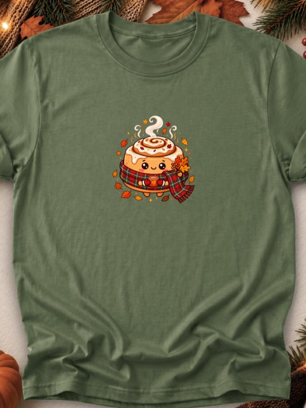 Fall Kawaii Cinnamon Roll TShirt Graphic Tee Unisex Cozy Autumn Food Cartoon